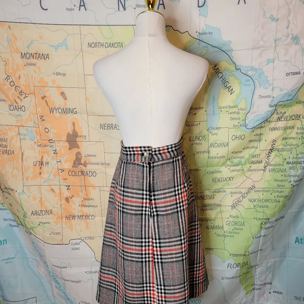 Vintage Red And Black Wool Plaid Women's A Line Skirt - Picture 5 of 12